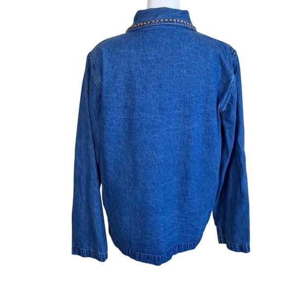 KEREN Hart Vintage 90s Floral Beaded Embellished Denim Shirt Shacket Boxy Fit S - Picture 6 of 16